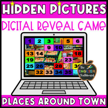 Preview of Community Buildings Digital Hidden Pictures Reveal PPT Game | Places Around Town