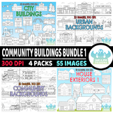 Community Buildings Digital Stamps Bundle 1 (Lime and Kiwi
