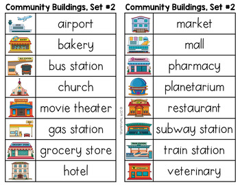 community buildings set two word list writing center by the kinder kids