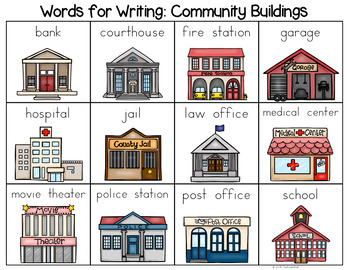 Preview of Community Buildings Word List - Writing Center