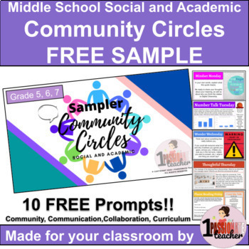 Preview of Community Circle | Middle Grades | Social and Academic Prompts | Free Sample
