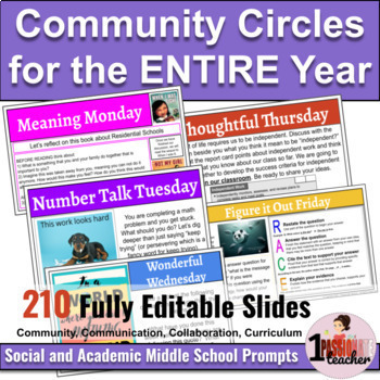 Preview of Community Circle Questions | Grades 5 6 7 | Full Year Prompts | Back to School