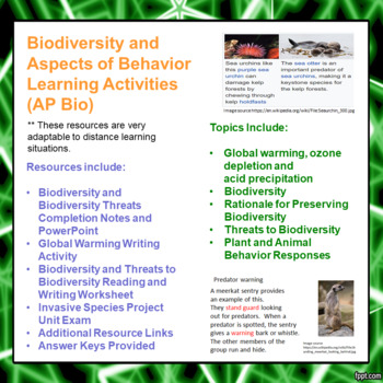Preview of Biodiversity and Aspects of Behavior Learning Activities for AP Bio (Dist Learn)