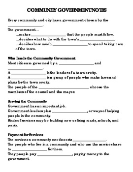 Preview of Community Government Note Taking Sheet WITH KEY
