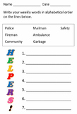 Community Helper Alphabetical Order Worksheet