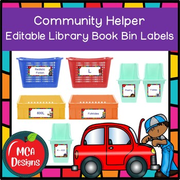 Preview of Community Helper Editable Library Book Bin Labels