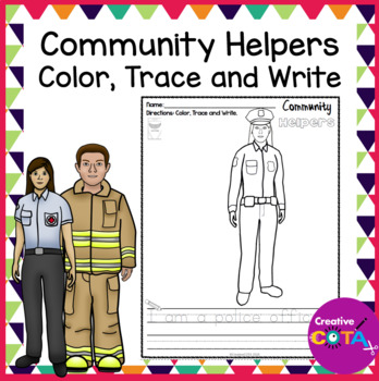 Preview of Community Helper Coloring Pages and Trace a Sentence Writing Worksheets