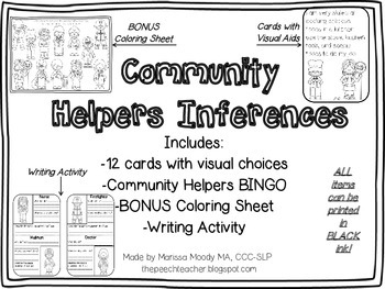 Preview of Community Helper/ Occupation Inferences Activity