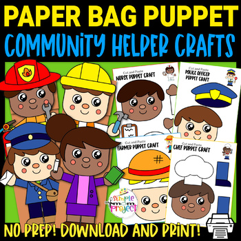 Preview of Community Helper Paper Bag Puppet Craft Templates