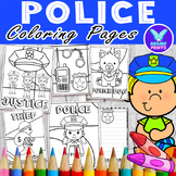 Community Helper Police Coloring Page & Writing Paper Art 