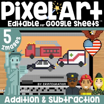 Preview of Pixel Art Math Addition and Subtraction Magic Reveal Service Day Theme