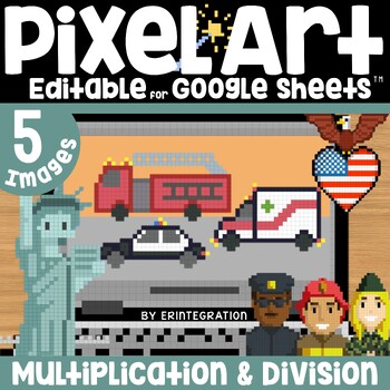 Preview of Pixel Art Math Multiplication and Division Magic Reveal Service Day Theme