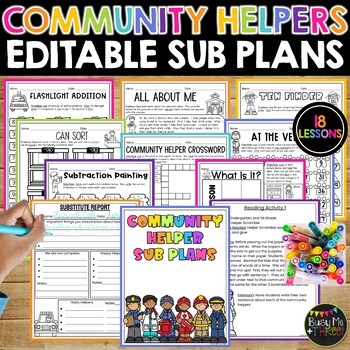 Preview of Community Helper Themed Math and ELAR Emergency Sub Plans | NO PREP Activities