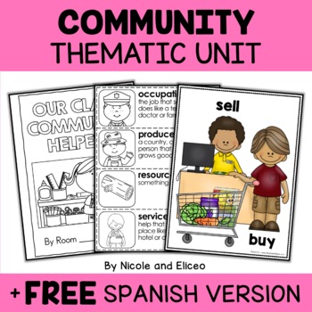 Preview of Community Helper Activities Thematic Unit + FREE Spanish