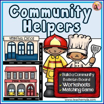 Preview of Community Helpers memory game, worksheets, and bulletin board set