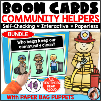 Preview of Community Helpers: Boom Cards & Paper Bag Puppets – Bundle