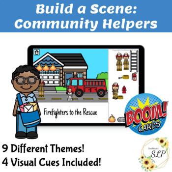 Preview of Community Helpers Build A Scene BOOM Cards for Speech Therapy