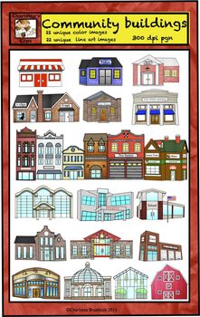 Preview of Community Helpers Buildings Clip Art for city and country