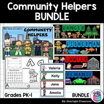 Preview of Community Helpers Bundle: Mini Book, Name Tags, Bookmarks, Alphabet Workbook