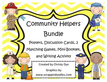 Preview of Community Helpers Bundle- Posters, Discussion Cards, Game, Booklet, Writing
