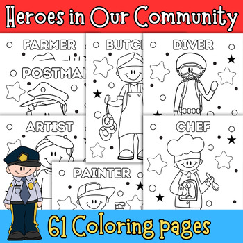 Preview of Community Helpers Career Day Coloring Pages | Labor Day workers coloring sheet