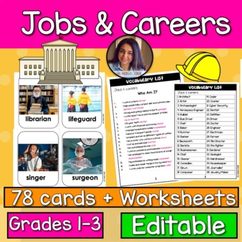 Preview of Community Helpers - Careers & Jobs {Editable!} {Cards & Worksheets} {PreK-2}