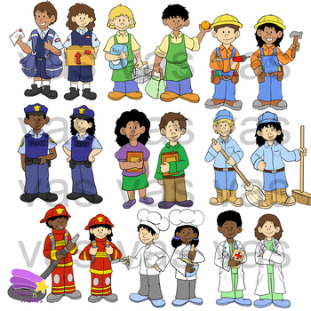 Community Helpers Clip Art : Color and Line Illustrations by Stars N ...