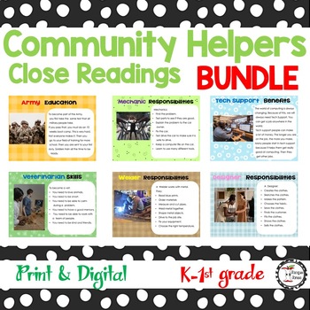 Preview of Community Helpers Close Reading Passages Bundle Print and Digital 1st - 2nd