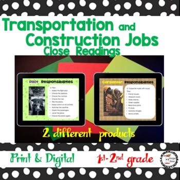 Preview of Community Helpers Close Readings Construction and Transportation Jobs