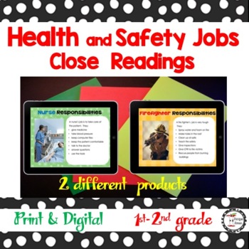 Preview of Community Helpers Close Readings Healthcare & Safety Jobs First Grade