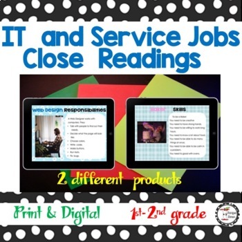 Preview of Community Helpers Close Readings IT and Service Jobs Print and Digital