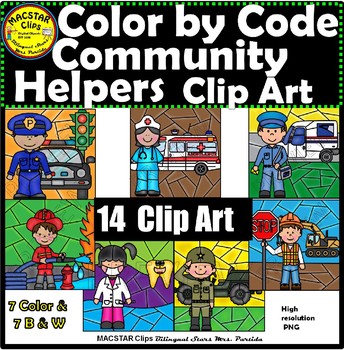 Preview of Community Helpers Color by Code Clip Art  ClipArt  images
