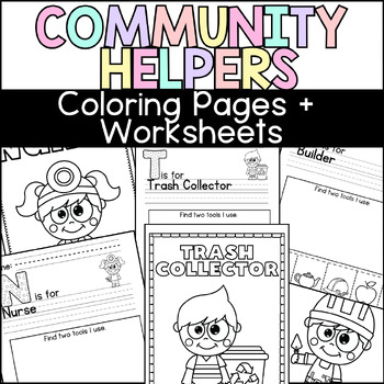 Preview of Community Helpers Coloring Pages + Worksheets - Alphabet Careers - A-Z