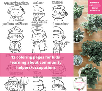 Preview of Cute Kawaii Community Helpers Coloring Pages, Jobs Activity Careers Occupations