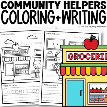 Preview of Community Helpers Coloring and Writing Activities | Labor Day Activities