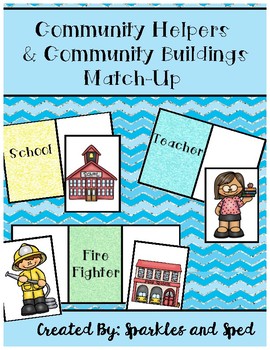 Preview of Community Helpers, Community Buildings Match Freebie!