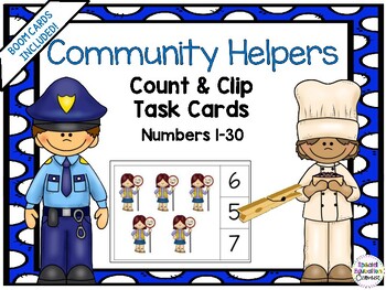 Preview of Community Helpers Count & Clip Task Cards Numbers 1- 30 (Boom Cards included)