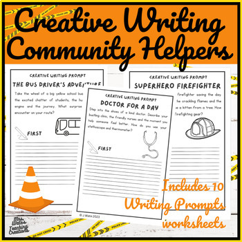 Preview of Community Helpers Creative Thinking & Writing Prompts Worksheet Pack