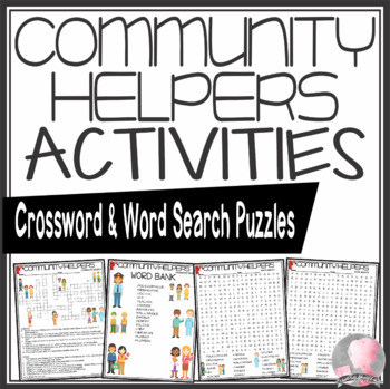 Preview of Community Helpers Activities Crossword Puzzle and Word Searches