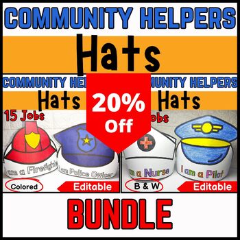 Preview of Community Helpers Editable Hats Coloring Craft Activity Bundle