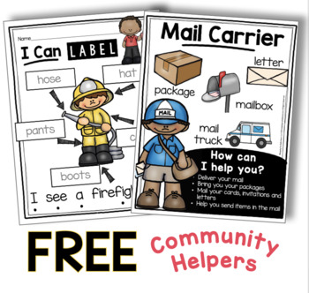 Preview of Community Helpers FREE UNIT - Firefighter Labeling - Mailman Writing - Games