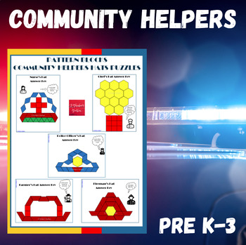 Preview of Community Helpers Hats Pattern Block Mat Printables & Worksheet