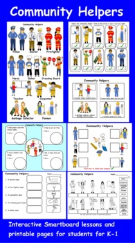 Preview of Community Helpers Interactive Smartboard Lessons and Printables for K-1