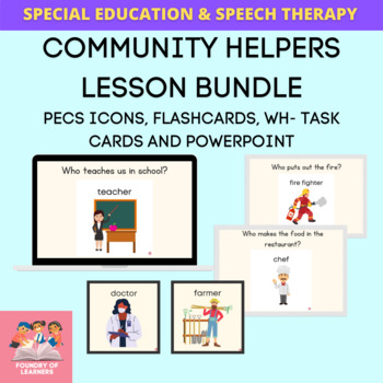 Preview of Community Helpers Flashcards, Task Cards And PPT Bundle