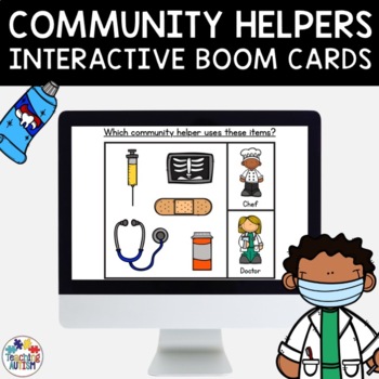 Preview of Community Helpers Matching Boom Cards | Free Distance Learning