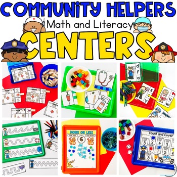 Preview of Community Helpers Math & Literacy Centers Preschool - PreK Community Activities