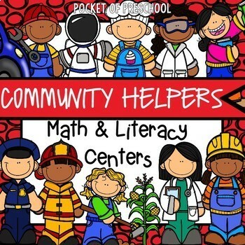 Preview of Community Helpers Math and Literacy Centers for Preschool, Pre-K, and Kinder