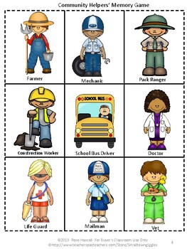 Community Helpers Memory Game Visual Discrimination Special Education ...