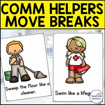 Preview of Community Helpers Movement Breaks Cards