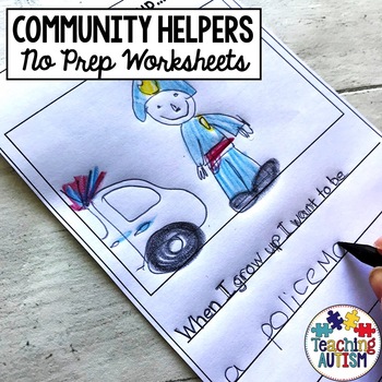 Preview of Community Helpers No Prep Worksheets ELA Literacy